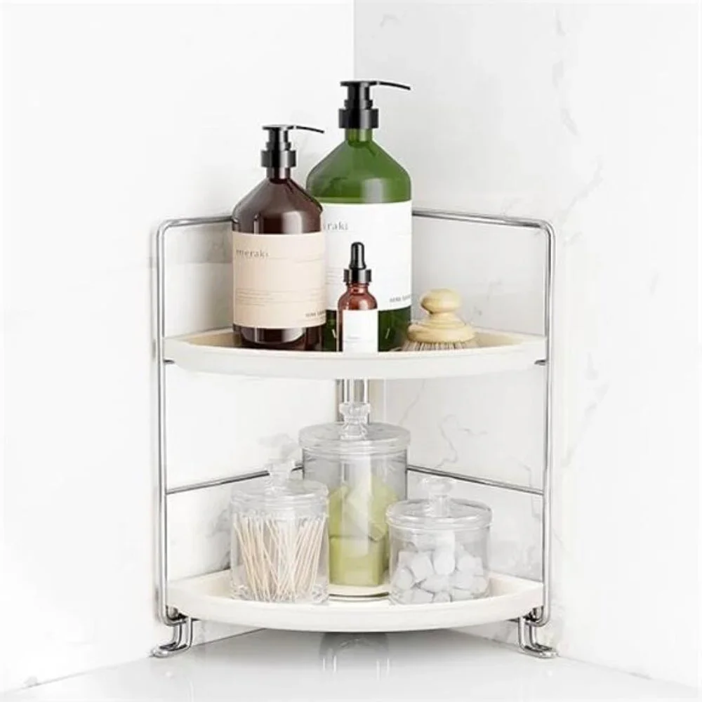 2-Tier Corner Bathroom Counter Organizer, Tool-Less Installation Vanity Shelf